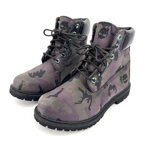 Timberland Iridescent Waterproof Boot Black Camo Matte Leather Metallic Size 6.5